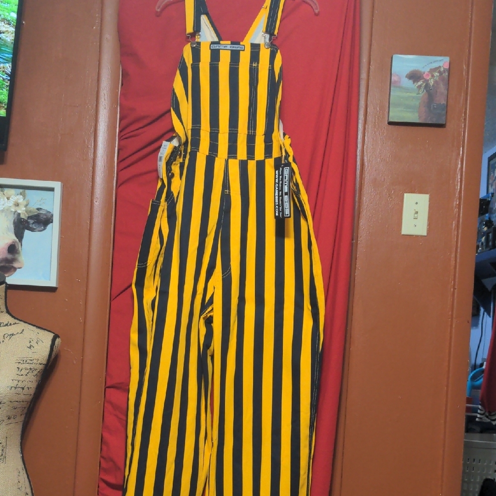 Game Bibs Yellow and Black Striped Overalls